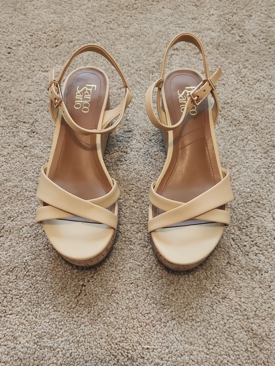 Franco Sarto Shoes - Franco Sarto Beige Crisscross Ankle-Strap Wedge Sandals